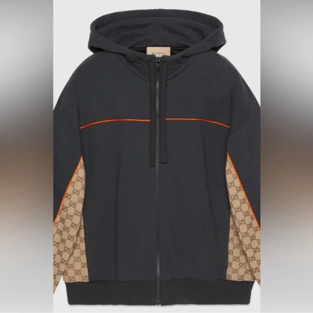 Men’s Gucci, cotton jersey, zip jacket/hoodie signature GG supreme size large